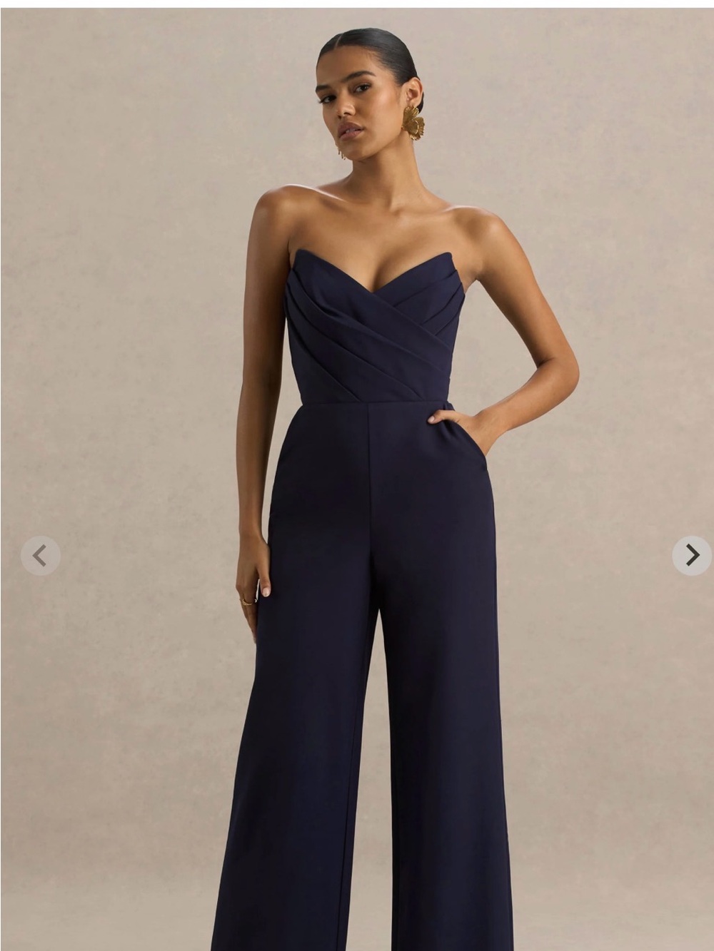 Club L London Strapless Navy Wide-Leg Jumpsuit